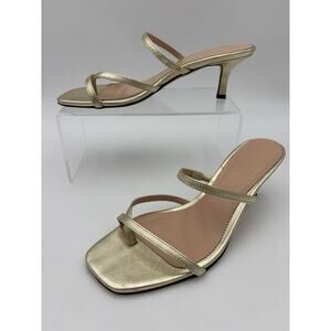 J Crew Toe Loop Sandals Gold Metallic Leather Size 8.5 Kitten Heel